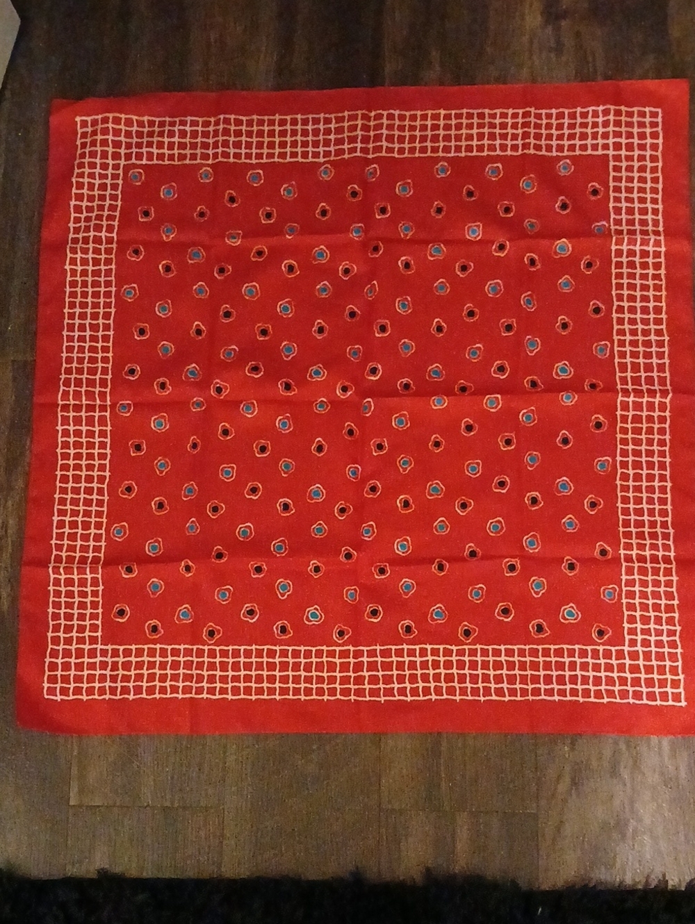 totes Red Scarf with White Lattice and Blue Accent